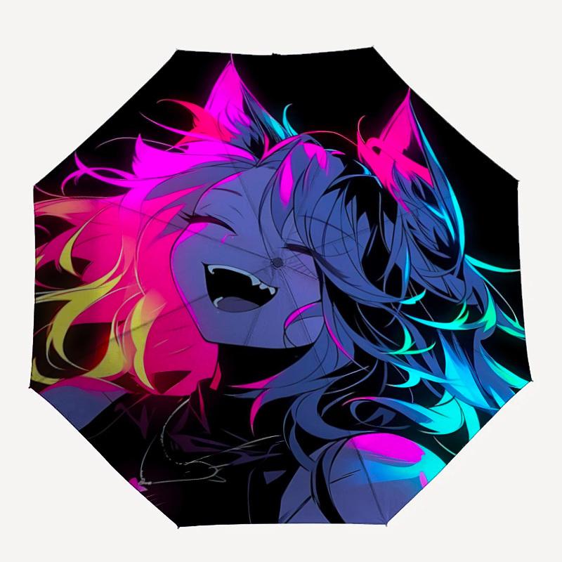 1 Stück Neon Wolf Lebendige Ohren Automatisches Öffnen/Schließen Regenschirm 8 Rippen Stabiler Rahmen, Tragbarer Reise Regenschirm für Damen & Herren, 062