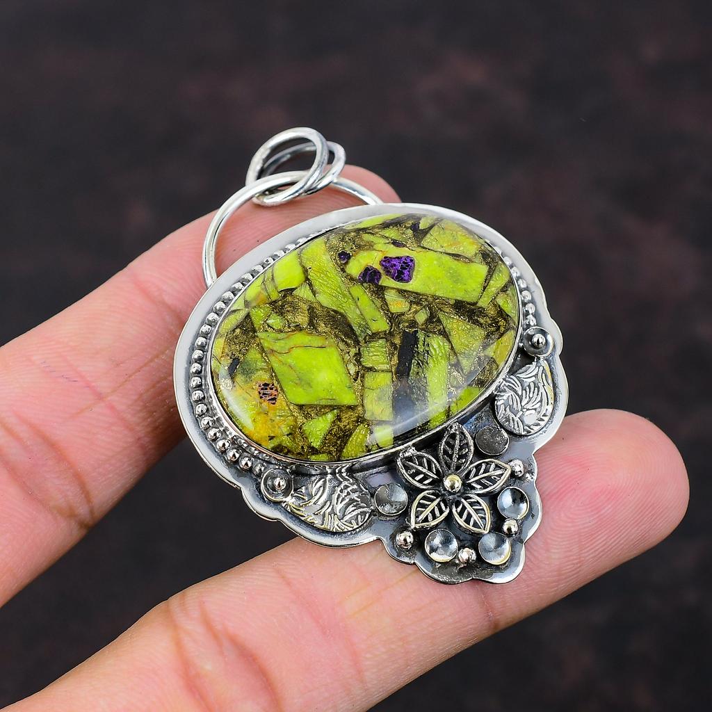 Kupferstichtit-Anhänger, sehr hübscher Edelstein-Schmuck, 925er-Sterlingsilber-Schmuck, handgefertigter Blumen-Anhänger, Geburtsstein-Schmuck, Geschenk für Braut