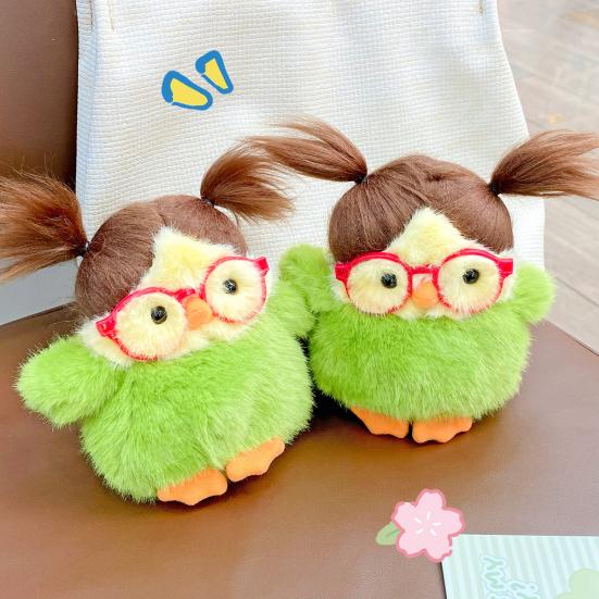 Funny Bird Plush Toy Cute Fat Parrot Sparrow with Glasses & Hair Mini Palm-sized Stuffed Animal for Stress Relief Desk Decor And Gift