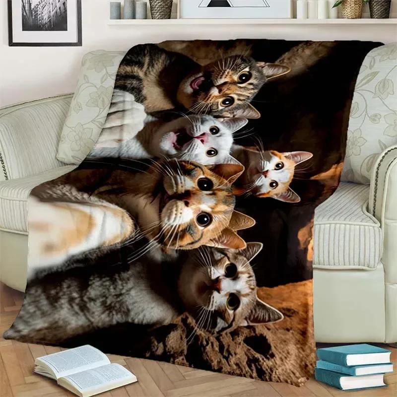 Warm and Cozy Cute Cat Pattern Flannel Blanket for Couch, Bed, Sofa, Office - Soft and Soothing Digital Printing Throw Blanket