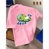 European sizes Cute Green Dinosaur Pattern Casual T-Shirt | Summer New Fashion, Unisex, Short Sleeve, Medium Stretch Fabric, Crew Neck