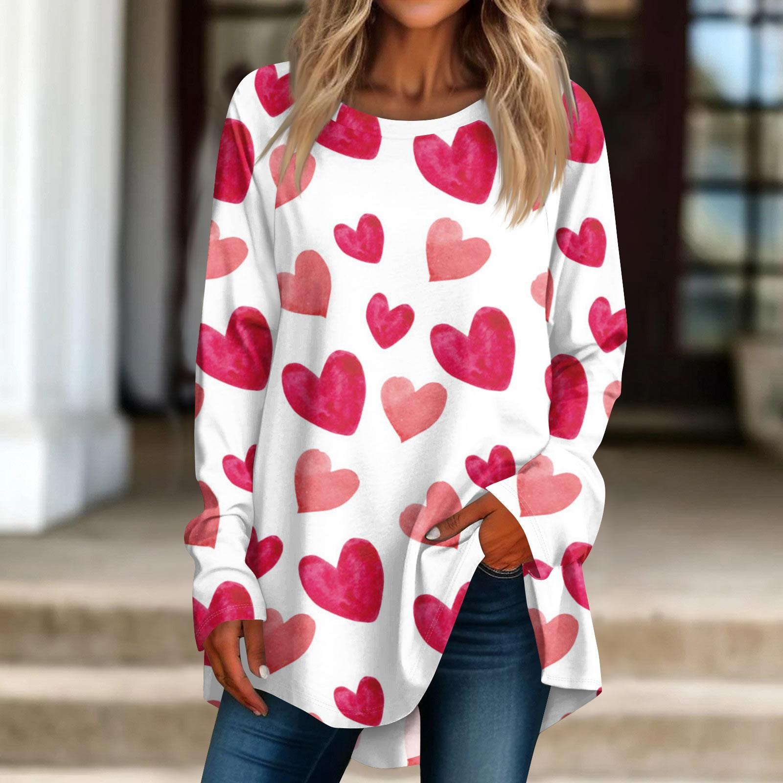 

Women s Casual Plus Size Long Sleeved Round Printed T-shirt Top Pullover XXL червоний