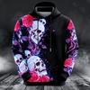 Men's Gothic Skull Purple Rose Full Print Hoodie Halloween Long Sleeve Drawstring Hooded Sweatshirt For Party Streetwea