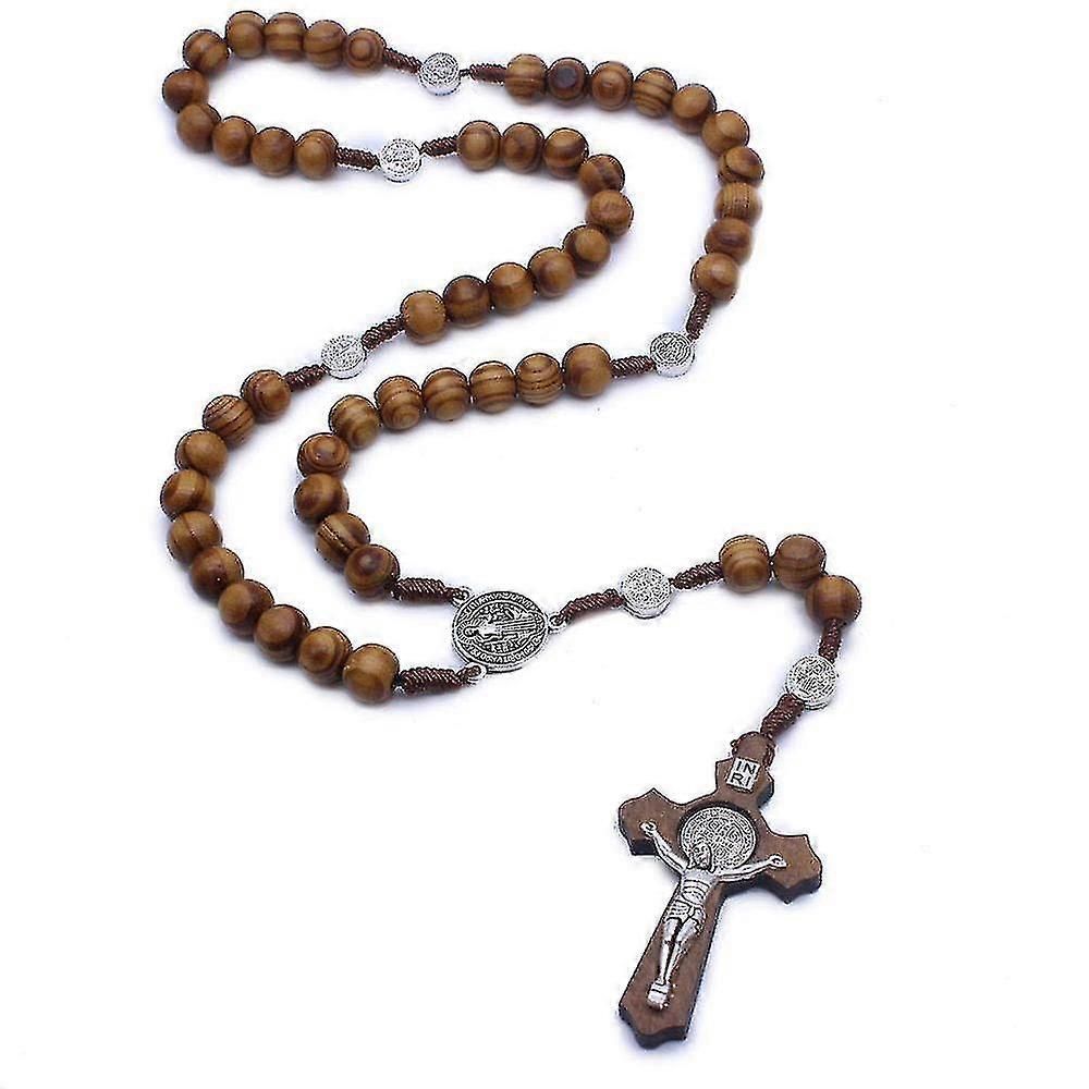 2 Pcs Wooden Rosary Necklace Handmade Cross Religious Jewelry - RIpj