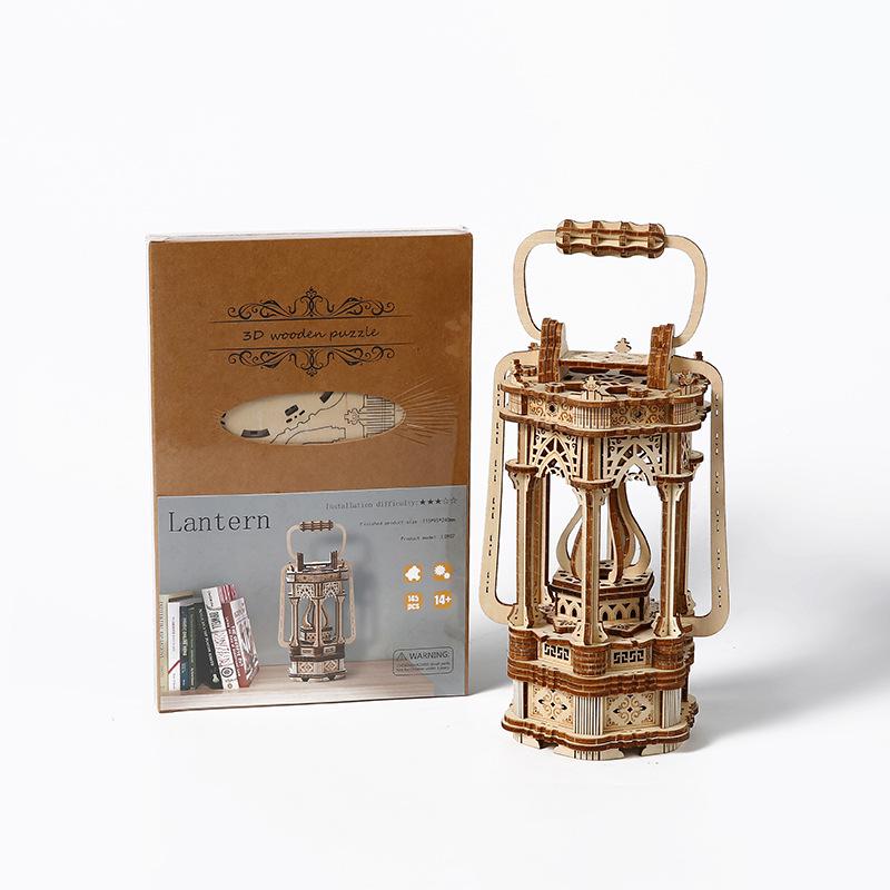 Handcrafted Wooden Lantern Puzzle Toy - 3D Educational Ornament for Kids
