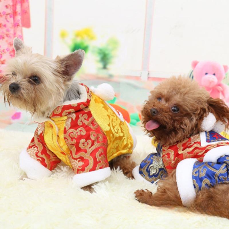Nowe Ubrania dla Psa Strój Tang Pikowany Pogrubiony Strój Tang dla Zwierzaka Czteronożny Puszysty Strój Tang Obchody Nowego Roku Odzież dla Zwierzaka