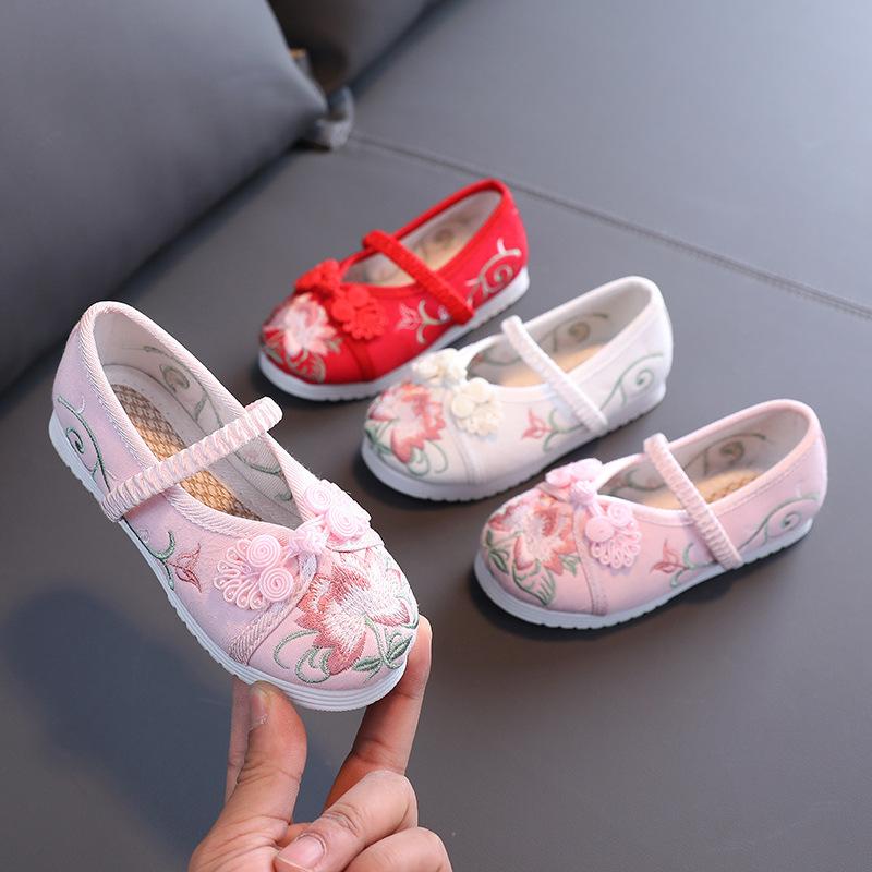 Kinderschuhe Chinesischer Stil Ballerinas Stickerei Canvas Atmungsaktiv Slipper Ethnisch Leichtgewicht Gummisohle Tanzschuhe