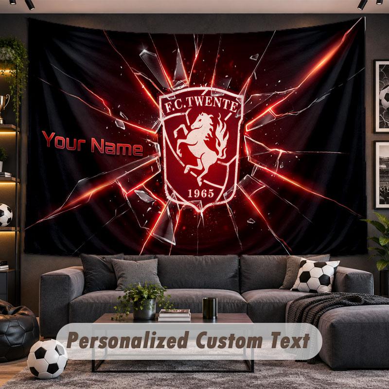 Wall Hanging Tapestry Custom NameFC Twente Pattern Personalized Printed Fabric Wall Decor