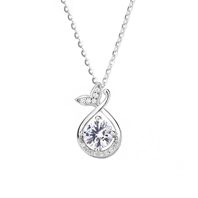 Fish Tail Pendant Necklace Women 990 Fine O-Link Chain Minimalist Chic Jewelry Adjustable 21-50cm