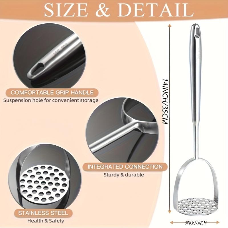 

1 шт. Сверхпрочная картофелемялка из нержавеющей стали с длинной ручкой, Профессиональная цельнолитая конструкция для пюрирования картофеля, авокадо, бобов, мяса,