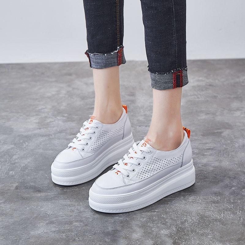 Little white shoes women's 2025 spring and summer hollow women's shoes simple and breathable 33-34 small size shoes thick sole inner height increase 
