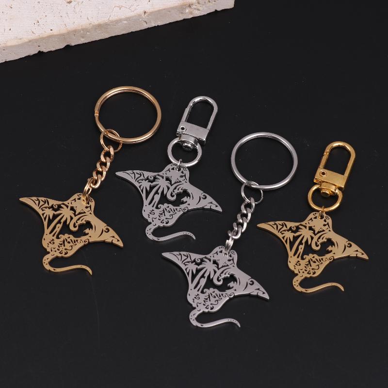 Cute Manta Ray Sea Devil Fish Pendant Necklace Keychain For Women Men Stainless Steel Jewelry Gift