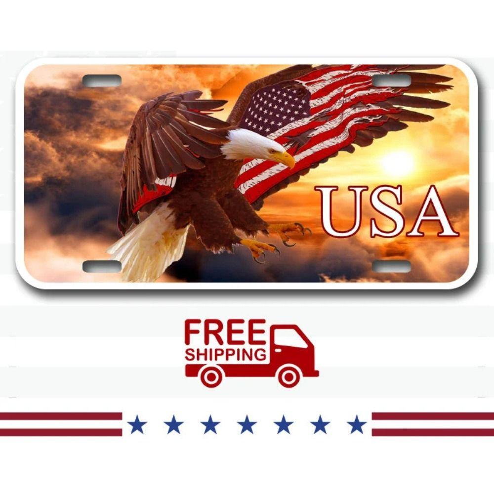 Patriotic Metal Eagle Sign Wall Decor USA Flag Wings Sunrise Cloud Background 30x15cm
