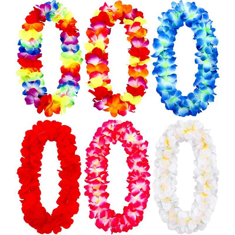 A84E-6Pcs Hawaiian Leis Necklace Hawaiian Floral Leis Bulk Hawaiian Garland Luau Party Supplies And Summer Party Decorations