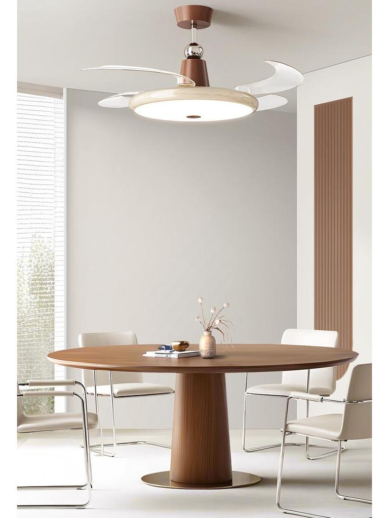2025 Cream Wabi-Sabi Mid-Century Ceiling Fan Light, Silent High Airflow for Living Rooms & Restaurants