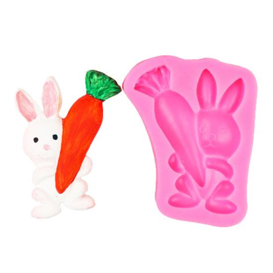 3D Wortel Konijn Siliconen Vorm Voedselkwaliteit Chocoladevorm voor Fondant Taartdecoratie & Hars Kunst Oven Vaatwasserbestendig Gemakkelijk Los te Laten Snoepvorm