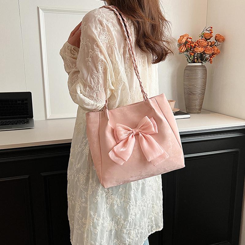 Yogodlns Summer Fashion Large Capacity Student Bow Decor Shoulder Bag New Versatile Women's Bucket Tote Bag For Work Travel