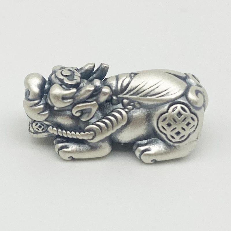 Yansheng S999 Sterling Silver Retro Pixiu Pendant for Wealth & Protection - 3D Silver Necklace/Bracelet with Braided Rope S999 Silver