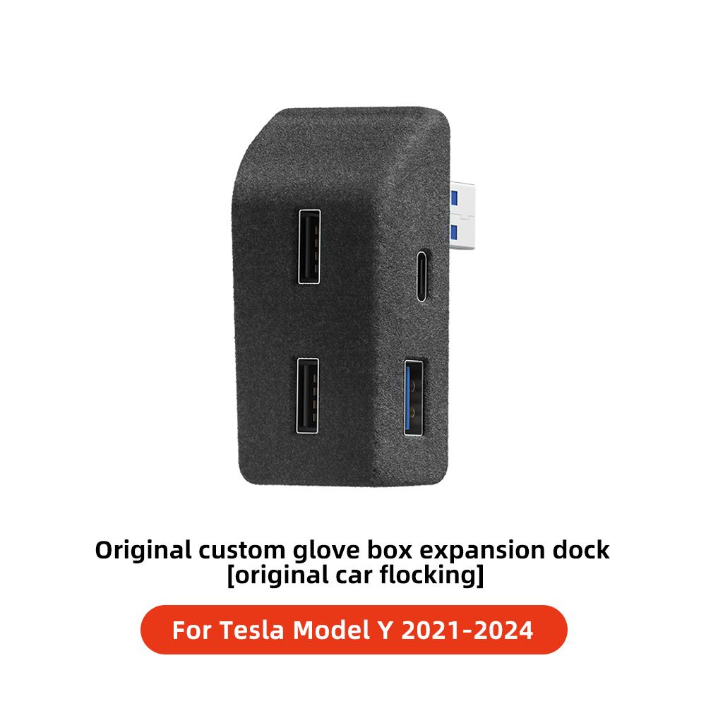 For Tesla Model 3 Highland Model Y Juniper 2025-2025 Glove Box Flocking USB HUB Adapter Quick Charger Car Accessories