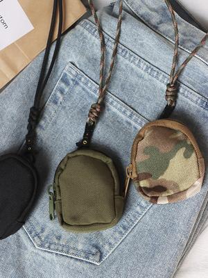 Portamonedas Mini Colgante de Cuello de Lona Casual Original Japonés Cremallera Bolsita para Auriculares Bluetooth Hombres y Mujeres ins Bolso Pequeño para Llaves con Cordón