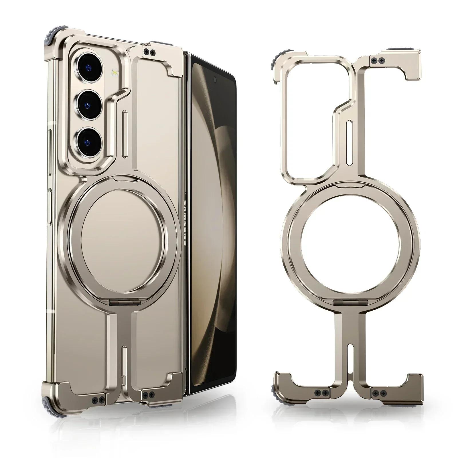 

Eary for Samsung Galaxy Z Fold 6 5 Case with Magnetic Stand Magsafe Protective Cover Metals Frameless Bumper Wireless Charging aluminum&Galaxy Z Fold6