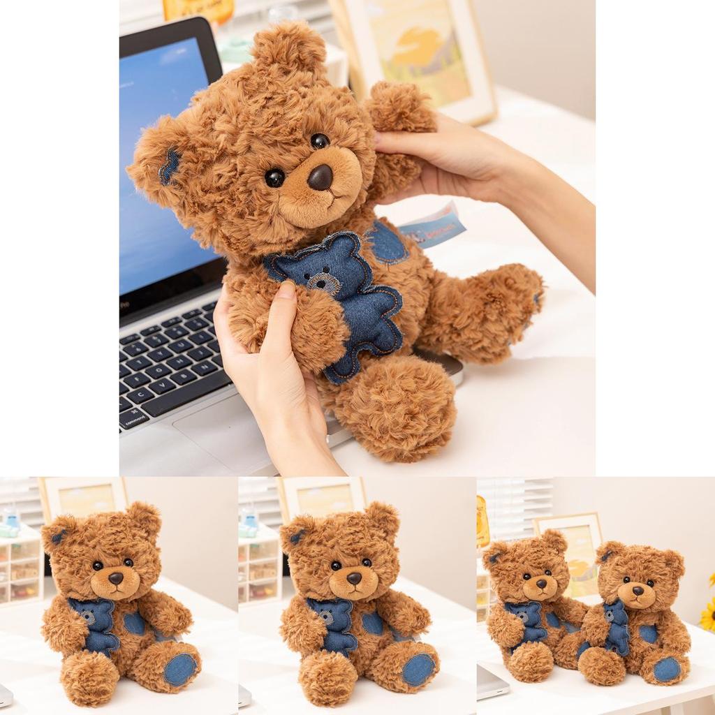 Plush Teddy Bear Pillow Embracing A Denim Doll For Kids Gift Comfort