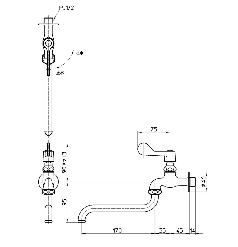 SANEI Kitchen Lever Suitable for Inland and Cold Faucet, Handle, 90-degree Open/Close, Climates, A1310-13