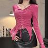 2KWEIRD Hotsweet T-shirts Women Crop Y2k Tops Irregular American Streetwear Designer Bandage Gothic Harajuku Long Sleeve T-shirts