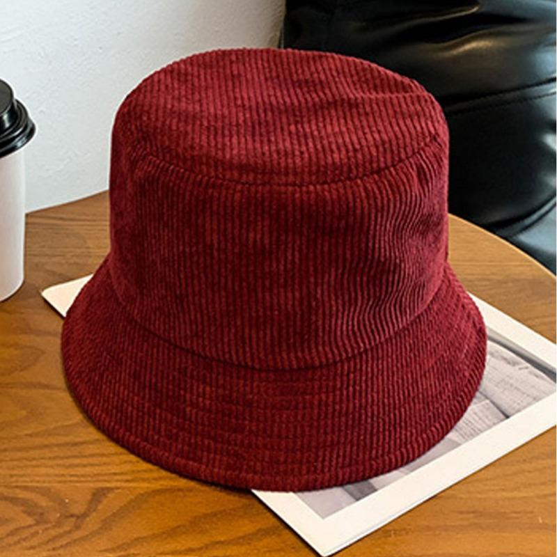 Corduroy hat embroidery autumn and winter bucket hat men's versatile thermal basin hat bucket hat tide
