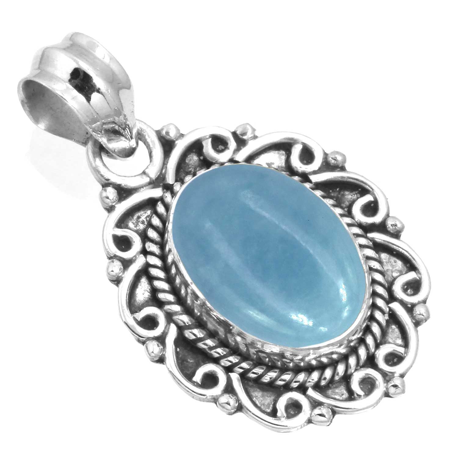 

925 Sterling Silver Pendant Women Gemstone Handmade Jewelry Engagement Gift Amazonite Angelite Blue Opal Botswana Agate Mohave Azurite Chrysocolla