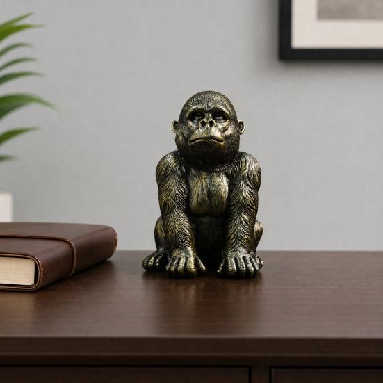 Gorilla Resin Statue, Sitting Monkey Figurine Sculpture, Industrial Home Decor for Living Room Office Desk Bookshelf, Industrial Modern Home Decor