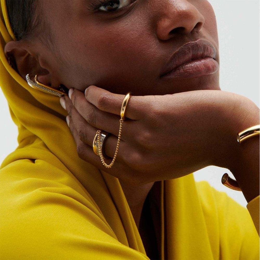 18K Gold Silver Stackable Finger Ring Zircon Hip Hop Jewelry Hand Accessories  for Party Daily Wear