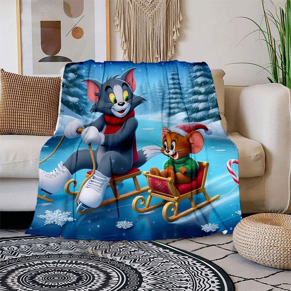 

Tom & Jerry Christmas Winter Sleigh Ride Kids Poster PrintBlanket Flannel Throw Blanket for Sofa, Bed, Travel, Camping, Office 100x150cm