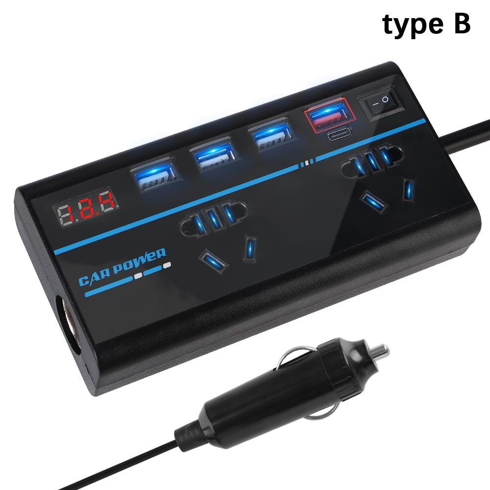 200W Car Inverter DC 12V/24V To AC 110V/220V Converter 8 Ports Sockets ON/OFF Switch USB/PD/Type-C Chargers QC 3.0 Power Adapter