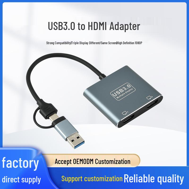 

USB to Dual HDMI Converter with MST Triple Display Support and USB 3.0 Dual HD Output. Single Grey Mirror