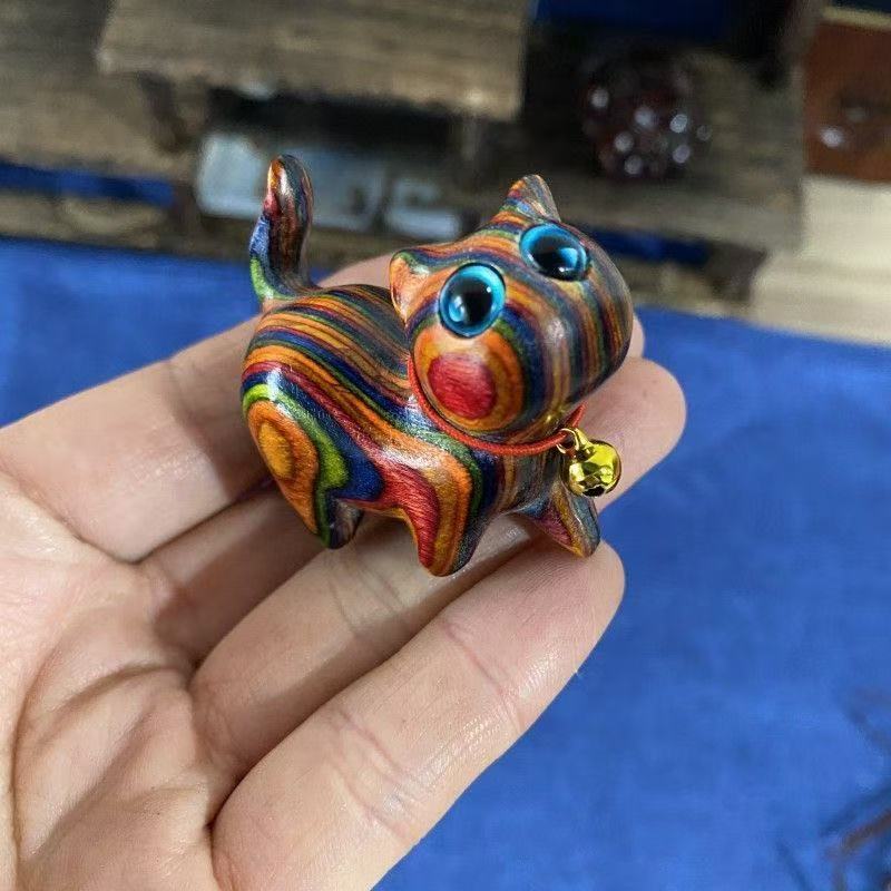 

Rainbow wood carving Kitten sculptures Models figurines Cute Home Room Office Car Table decoration and accessories small gift