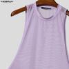 INCERUN Men Summer Sleeveless Big Cuff Mesh Sheer See Through Loose Beach Tank Tops