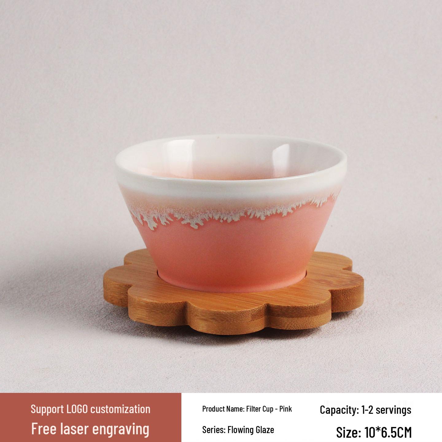 Qiao Ni Ceramic Candy Color Coffee Dripper Set with Bamboo Holder