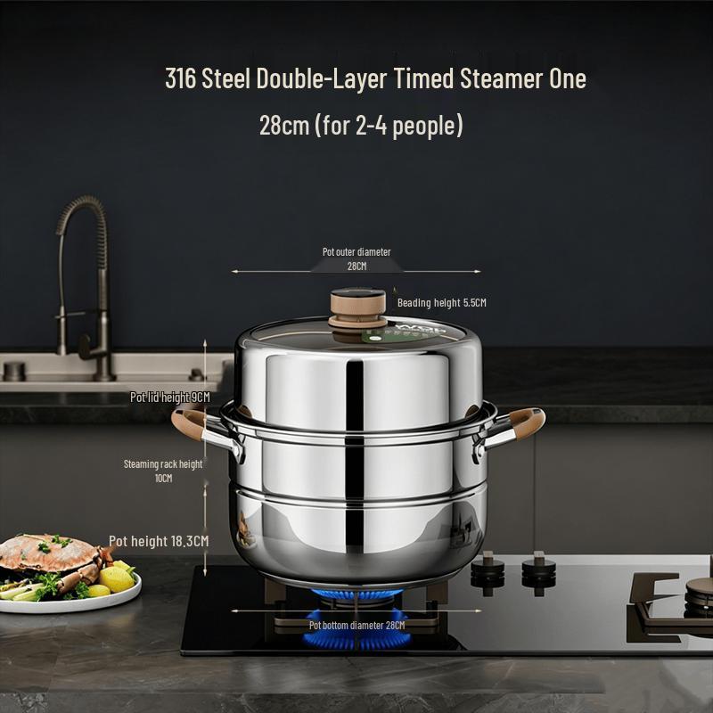 GOWKE 316 Stainless Steel Double-Layer Steamer Pot