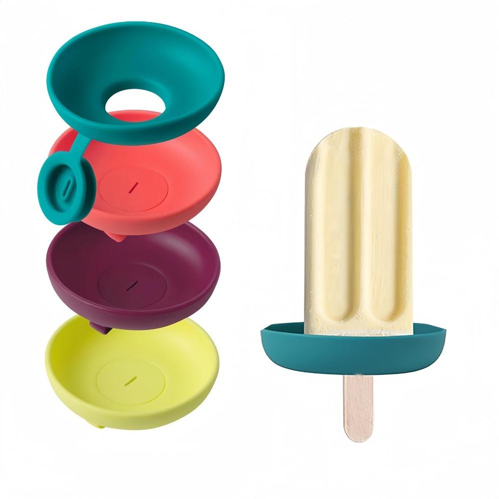4pcs/set Drip-Proof Popsicle Rack Silicone Anti-Drip Ice Cream Bracket Reusable Portable Popsicle Protector for Kids Ice Cream