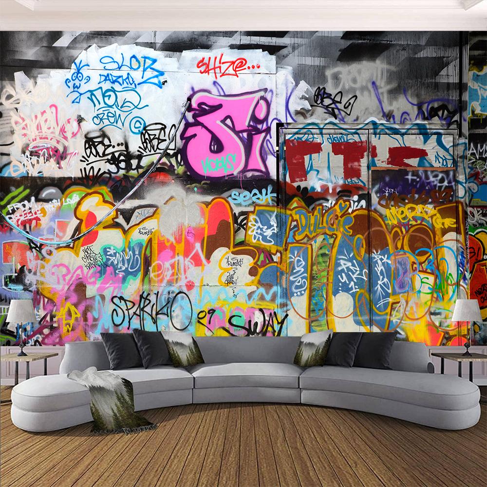 3d Graffiti Large Mural Fashion Style Trend Street Wall Mural Brick Graffiti Wallpaper Kids Bedroom Murals Home Decor