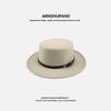 Autumn and winter British European and American style belt buckle flat top top top hat men's and women's wide brim sunshade retro woolen black ja
