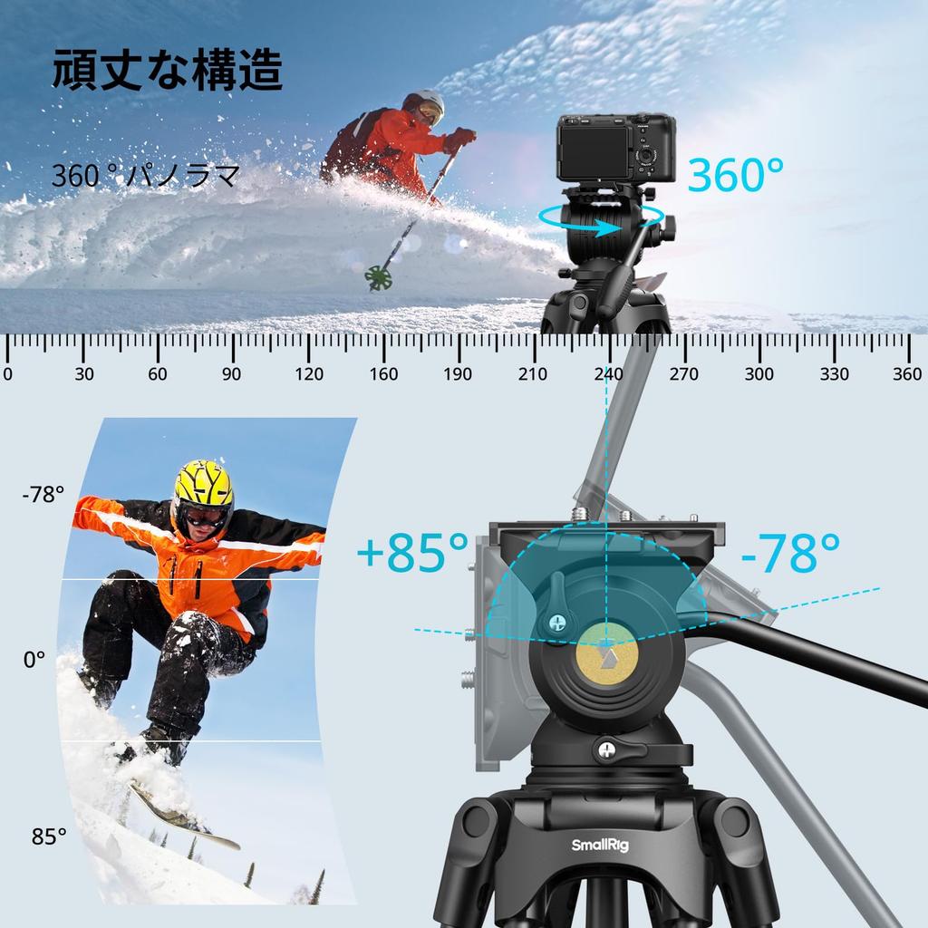 SmallRig FSD14 FreeSpeed Aluminum Alloy Video 187cm Camera Tripod with Manfrotto Fluid Quick 75mm Ball Maximum Load Capacity of Approximately