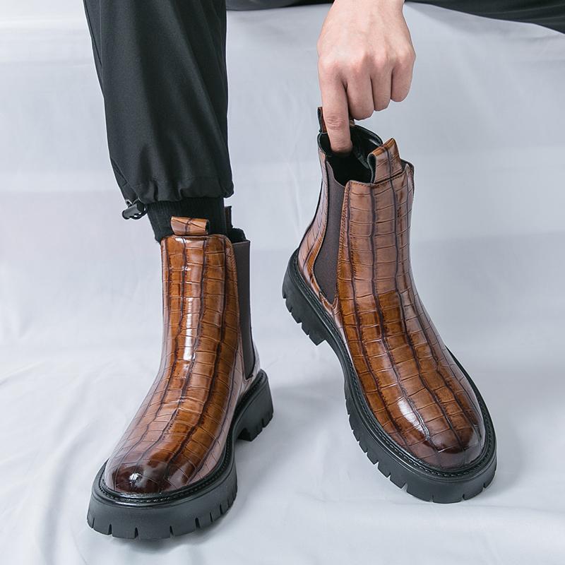 Mode Herrenstiefel Klassische Chelsea Boots Schwarz-braun Herren Dicksohlige Langlebige High-Top Mode Markenstiefel Outdoor Arbeitsstiefel Größen 38-46