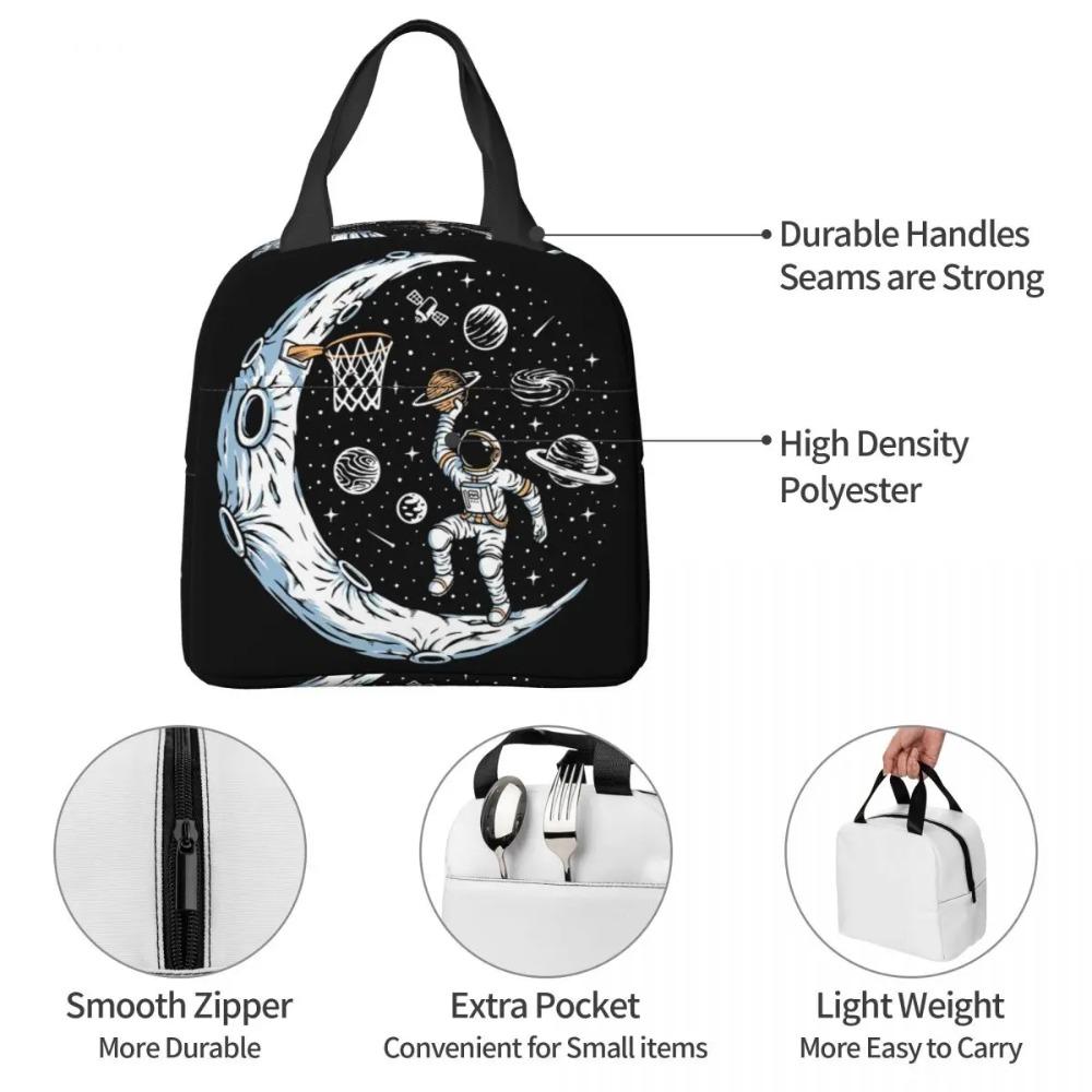 Astronaut Playing Basketball In Space Insulated Lunch Bag for Women Children Leakproof Food Boxes Thermal Lunch Box Tote