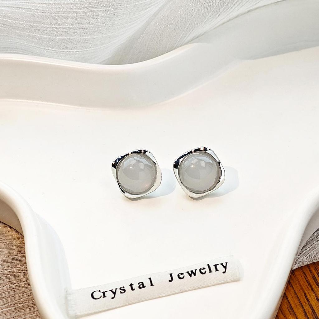 Silver Needle Korean Style High-End Jelly Color Geometric Earrings – Sweet, Fresh, Versatile Square & Round Stud Design
