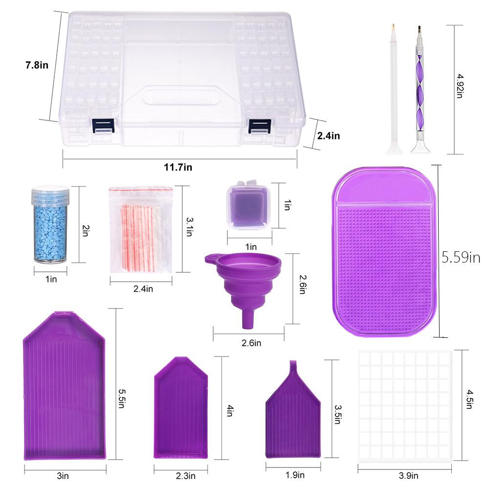 143 st 5D DIY Diamantmålning Verktyg Förvaringsfodral Med 64 Fack Förvaringslåda, Borrpenna, Ler, Bricka och Tratt Kit