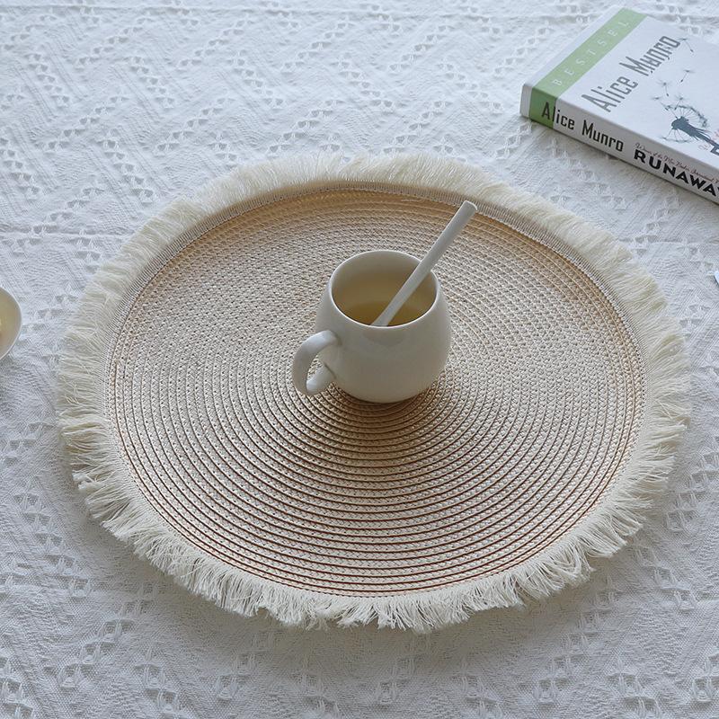 Hand-Woven Placemats Tassels Coasters Absorbent Heat-resisting Pad Anti-slip Mats Dining Table Decoration Kitchen Item Drinkware