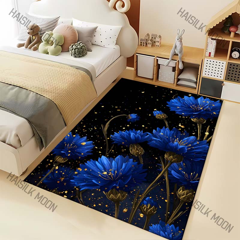 

Blue Daisy Pattern Carpet for Living Room Bedroom Bedside Floor Mat Sofa Table Area Rugs Home Decor Large Size Luxury Gift 40x60cm