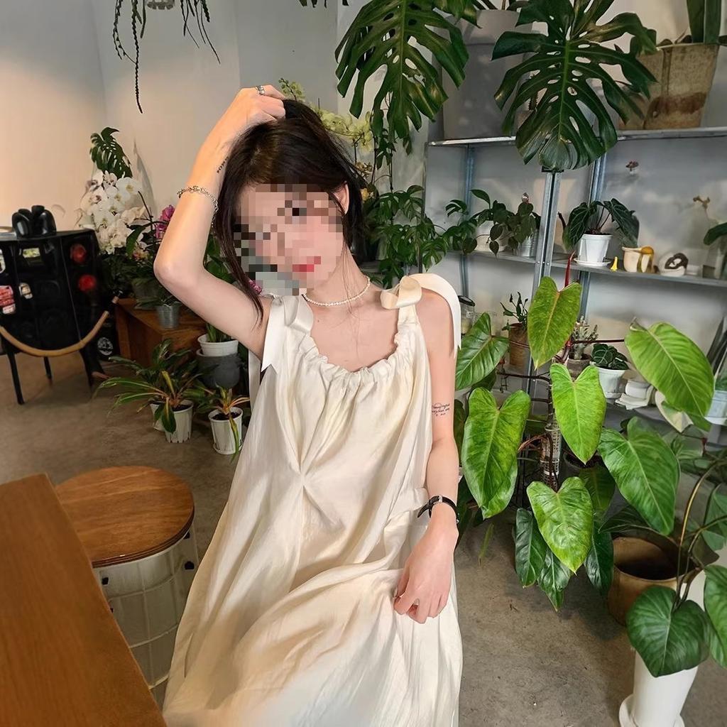 French gentle wind suspender dress women's summer new loose high waist thin temperament seaside vacation long skirt